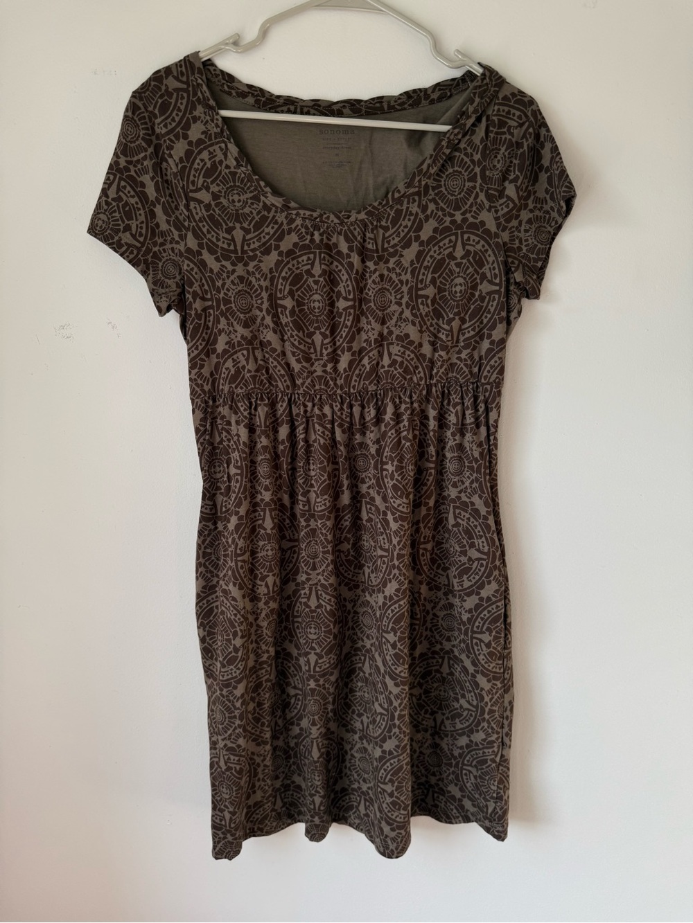 VTG Sonoma Print Pattern Summer Everyday Dress Hippie Boho Brown Cotton Size M